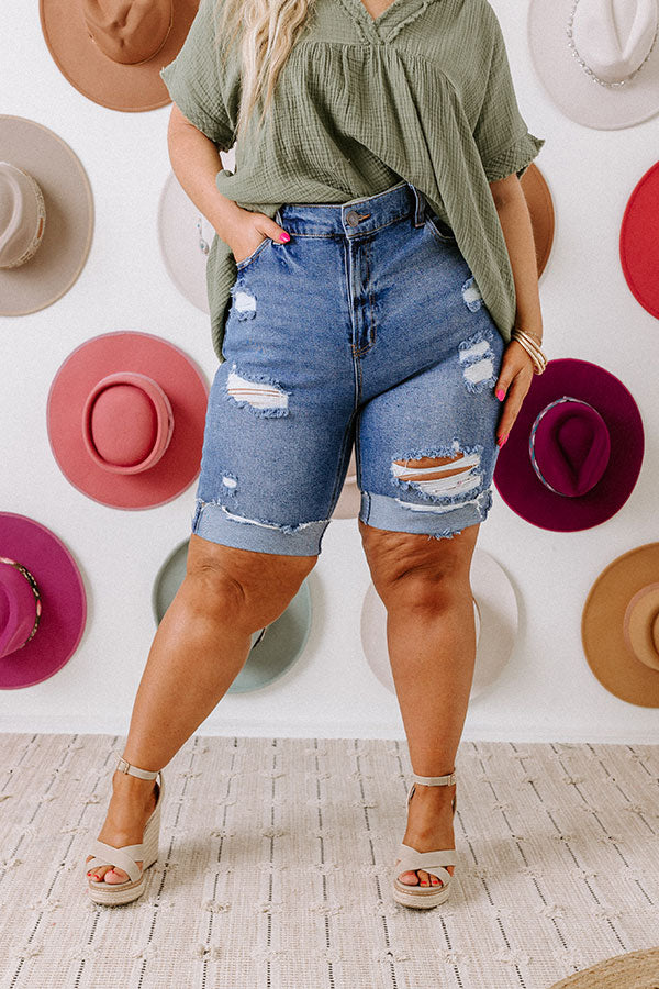 The Neely High Waist Distressed Shorts   Curves