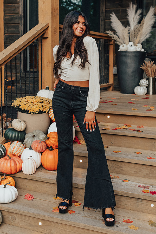 High Waisted Black Bell Bottoms Outfit Valentina High Rise Flare
