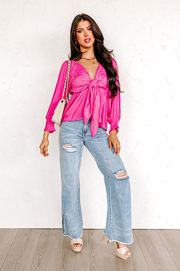Brighter Than Sunshine Front Tie Top In Hot Pink
