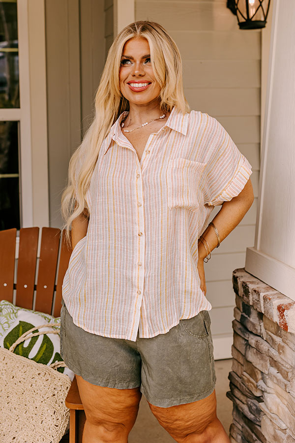 Saltwater Taffy Button Up Top In Orange Curves