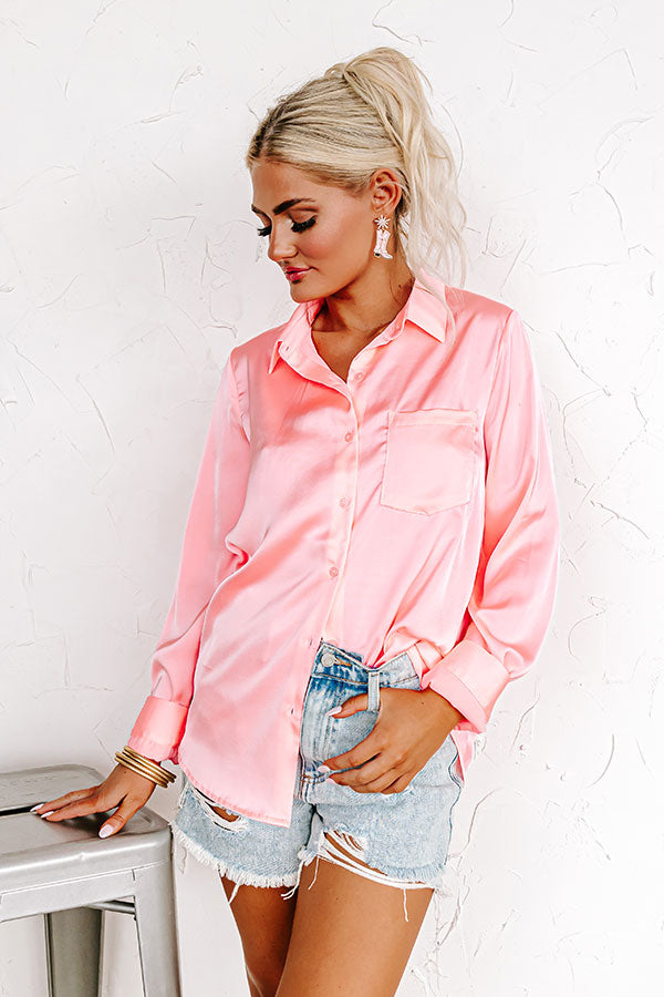 Once In A Lifetime Satin Top In Neon Pink