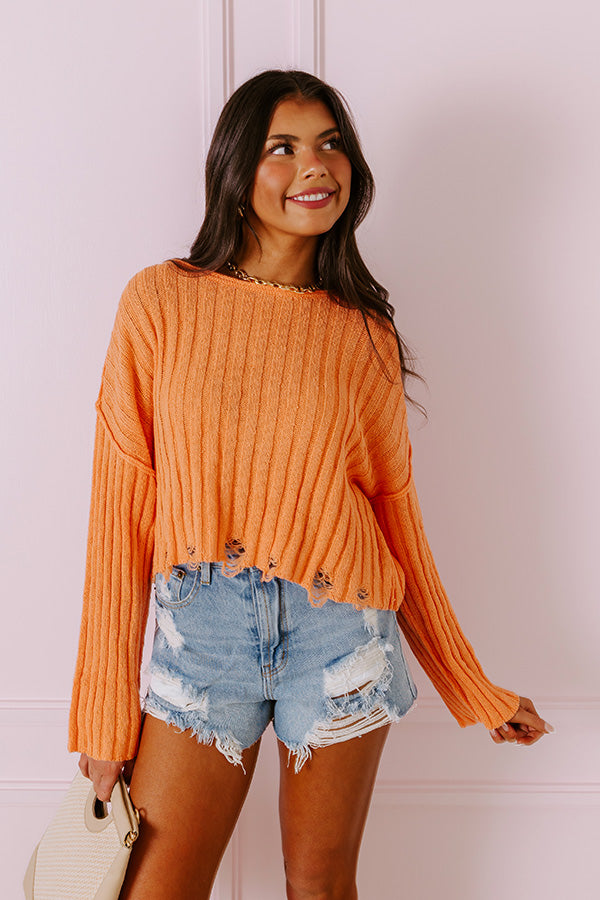 Maple Latte Crop Distressed Sweater In Orange