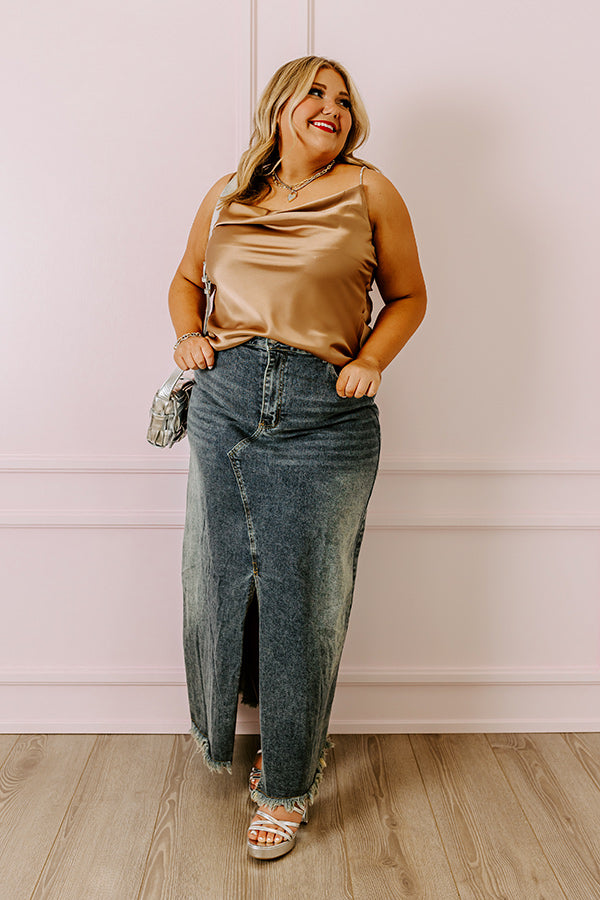 Stay Sophisticated Satin Top In Iced Latte Curves