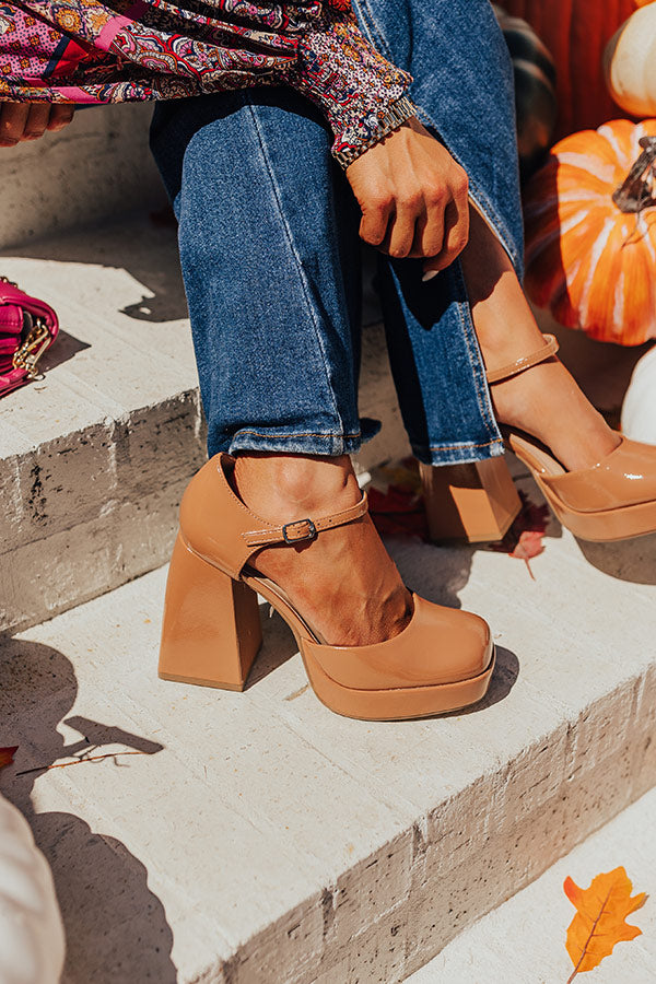 The Brielle Patent Platform Heel In Iced Latte