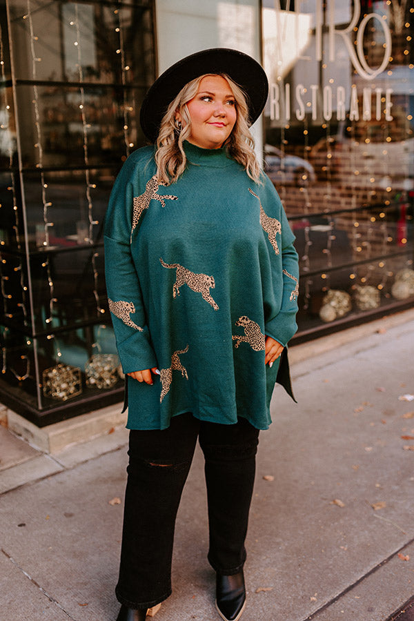 Cozy And Kind Cheetah Sweater In Hunter Green Curves
