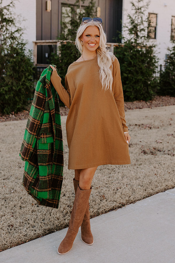 camel sweater dress Cozy Memories In Light giving the illusion of two pieces one Camel Turtle Neck Mini Sweater