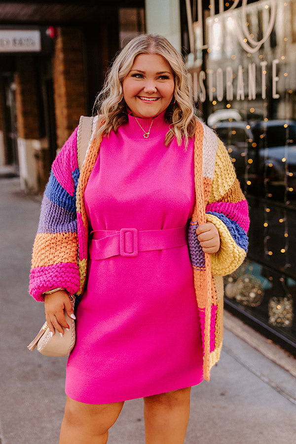Slow Mornings Sweater Dress In Hot Pink Curves