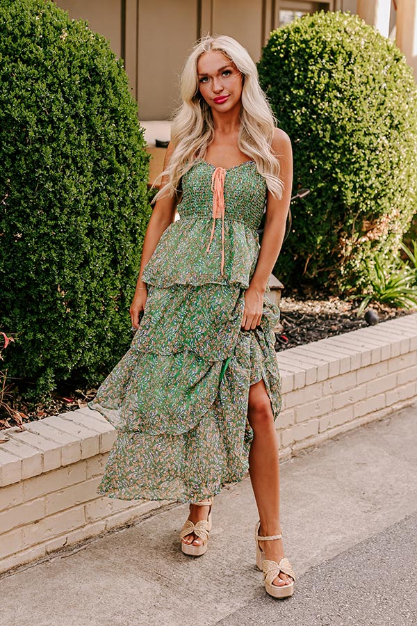 Cue The Music Floral Tiered Midi in Green