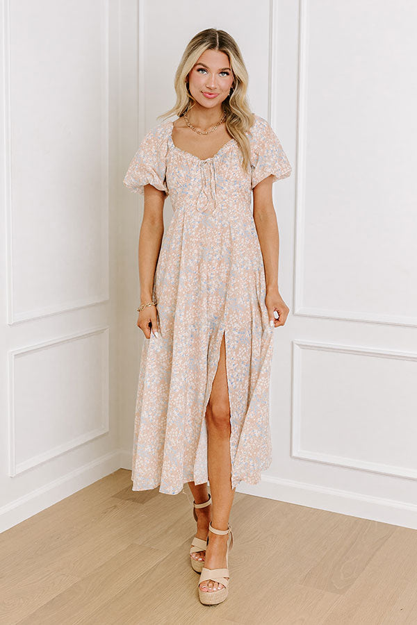 Whimsical Daydream Floral Midi in Iced Latte