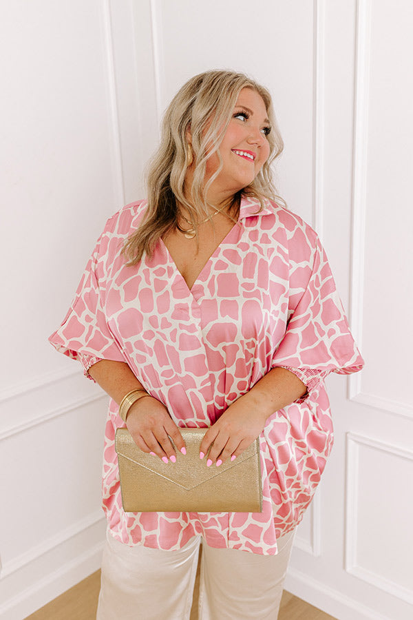 Martinis and Chit Chat Satin Top in Blush Curves