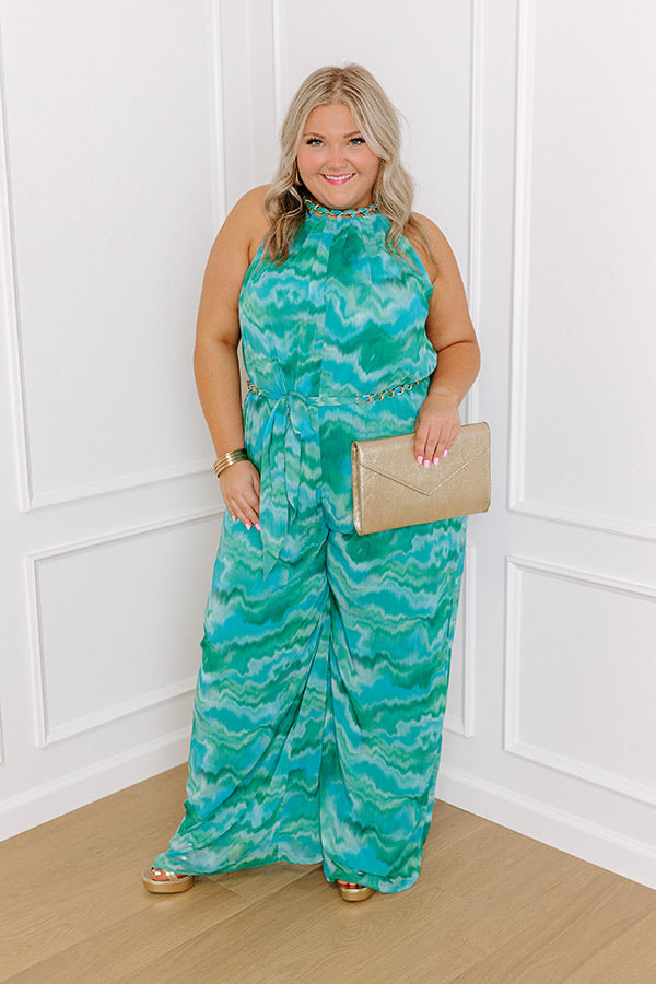 Gala Glam Watercolor Jumpsuit in Green Curves