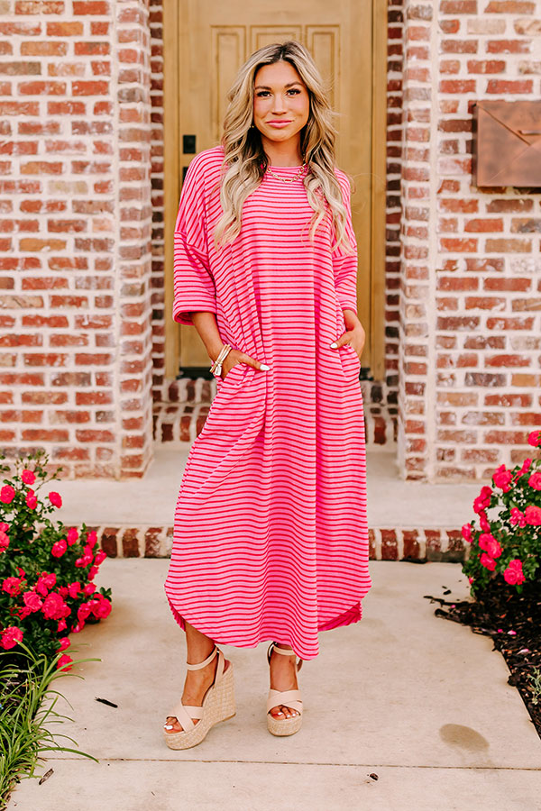 Beach Day Terry Cloth Stripe Maxi in Pink