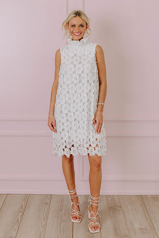 Champagne Toast Crochet Mini Dress in White