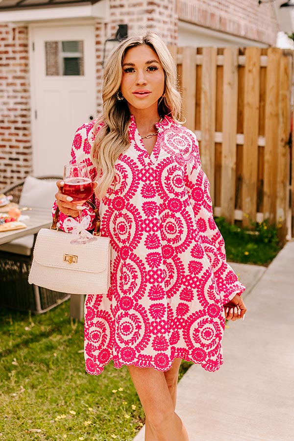 Sunday Market Embroidered Tunic Dress in Hot Pink