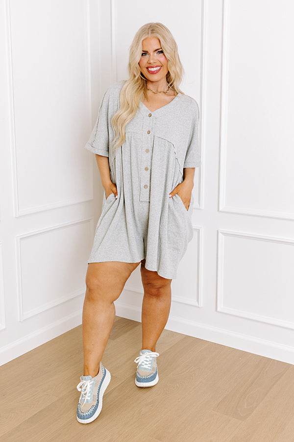 Comfy Chic Button Down Romper in Grey Curves