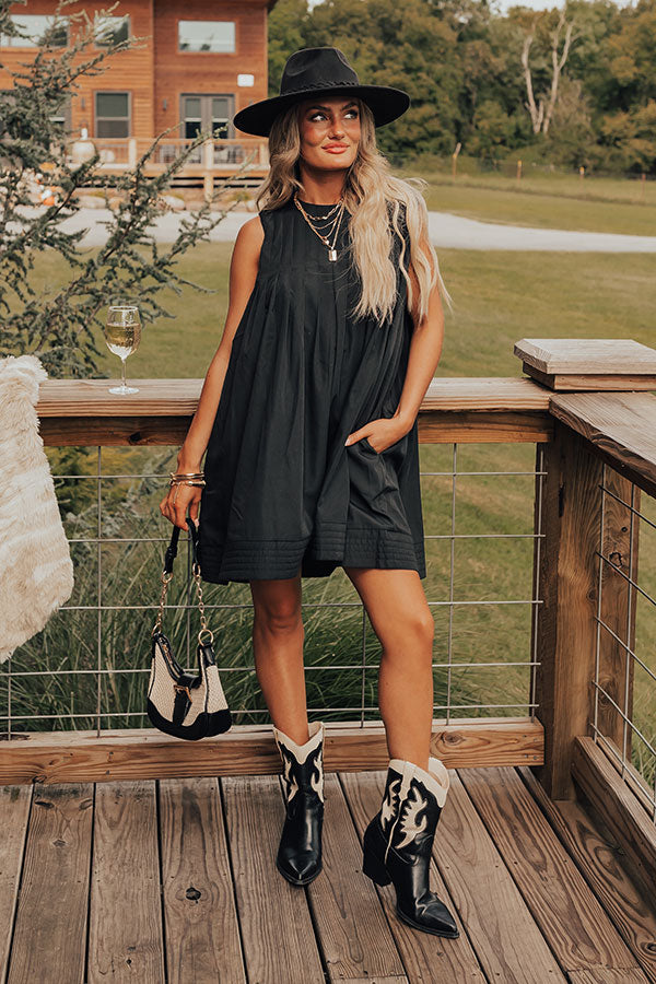 Black Mini Dress With Ankle Boots Low Rise Boots Thigh Outfits