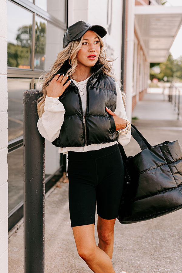Urban Outing Faux Leather Puffer Vest in Black - Main Image