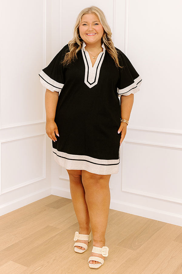 Boardwalk Babe Linen-Blend Mini Dress in Black Curves – Impressions