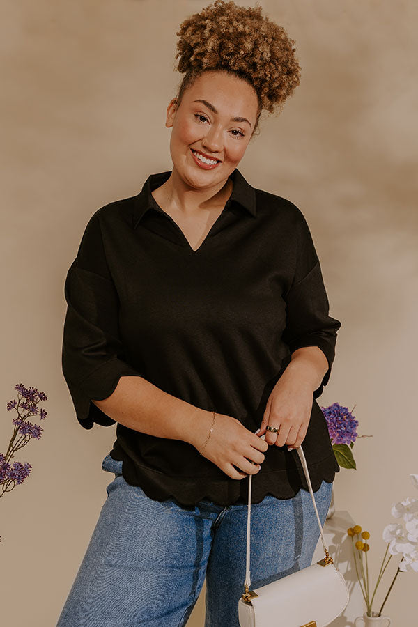 Classic Ambition Scalloped Top in Black Curves Image - 3