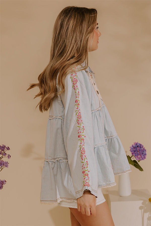 Fresh Start Floral Embroidered Chambray Sweater Image - 3