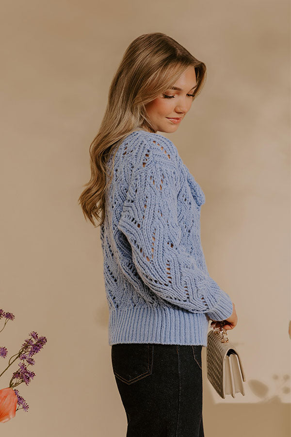 Coquette Comfort Pointelle Knit Sweater in Sky Blue Image - 3