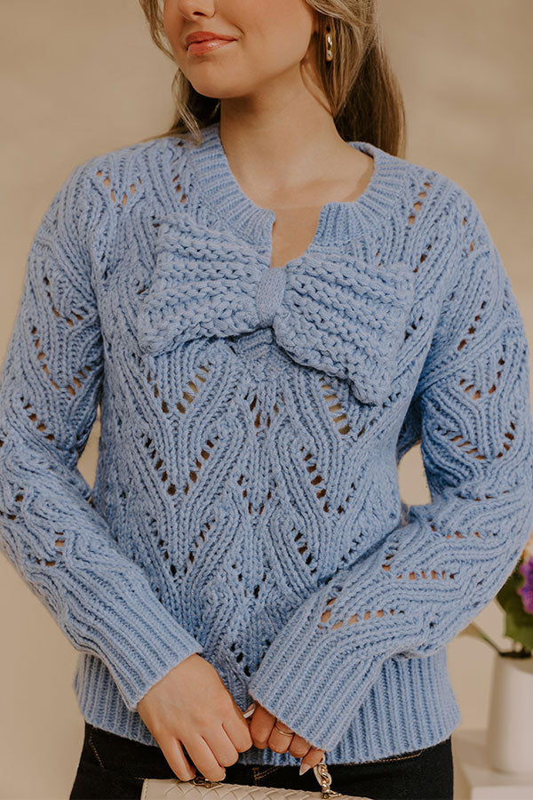 Coquette Comfort Pointelle Knit Sweater in Sky Blue Image - 5