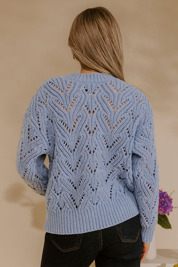 Coquette Comfort Pointelle Knit Sweater in Sky Blue Image - 4