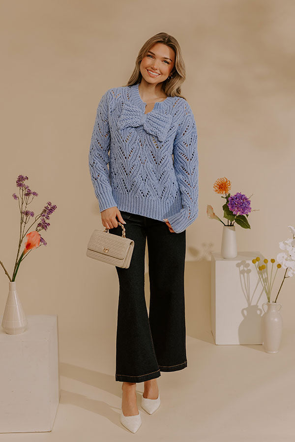 Coquette Comfort Pointelle Knit Sweater in Sky Blue Image - 2