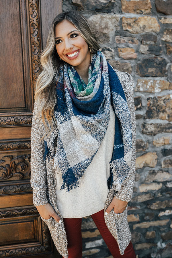 Pick Of The Patch Plaid Blanket Scarf in Navy – Impressions Online
