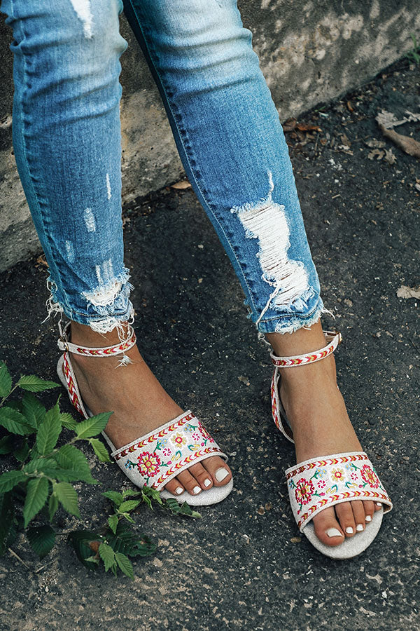 The Aria Embroidered Sandal in Birch