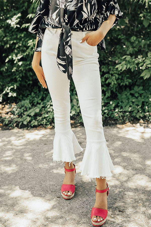 Flare Jeans White Ruffle Bottom Pants Ruffle Bottom Capris White