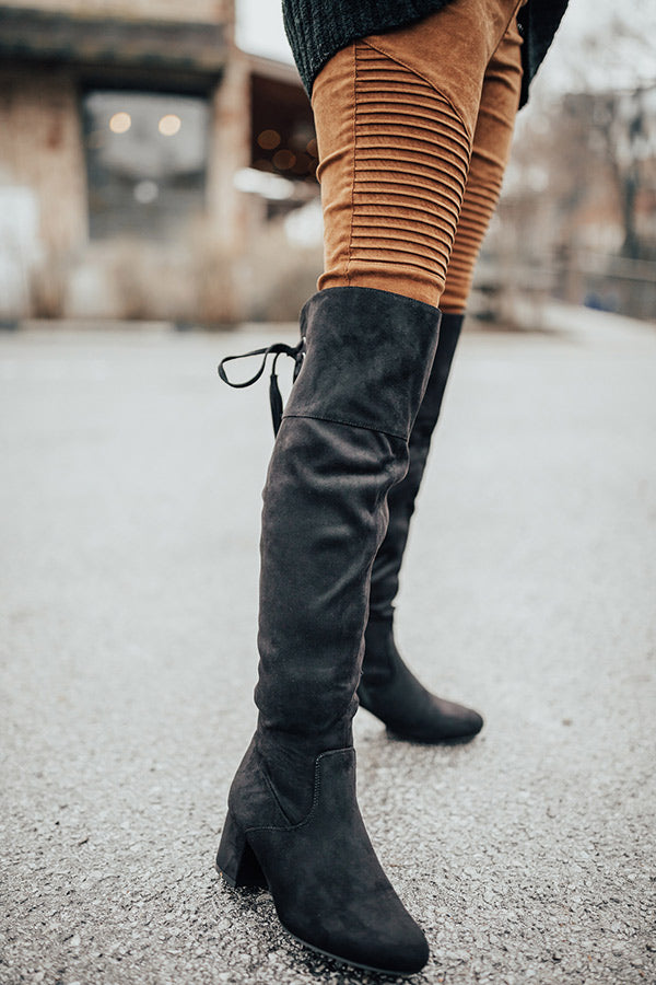 The London Faux Suede Over The Knee Boot in Black