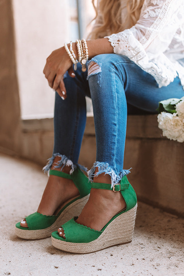 The Nicolette Faux Suede Espadrille Wedge in Emerald – Impressions