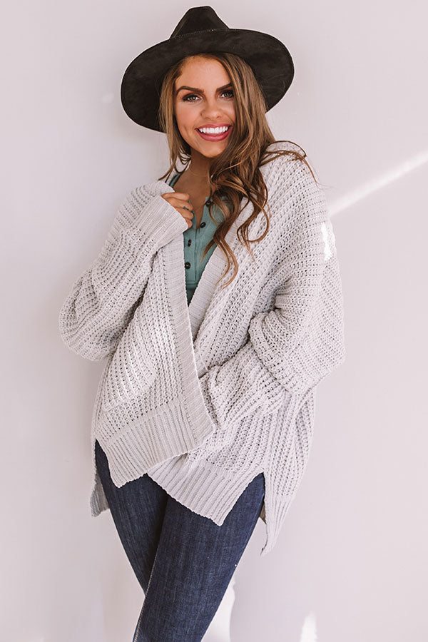 Cozy And Chill Knit Cardigan In Light Grey