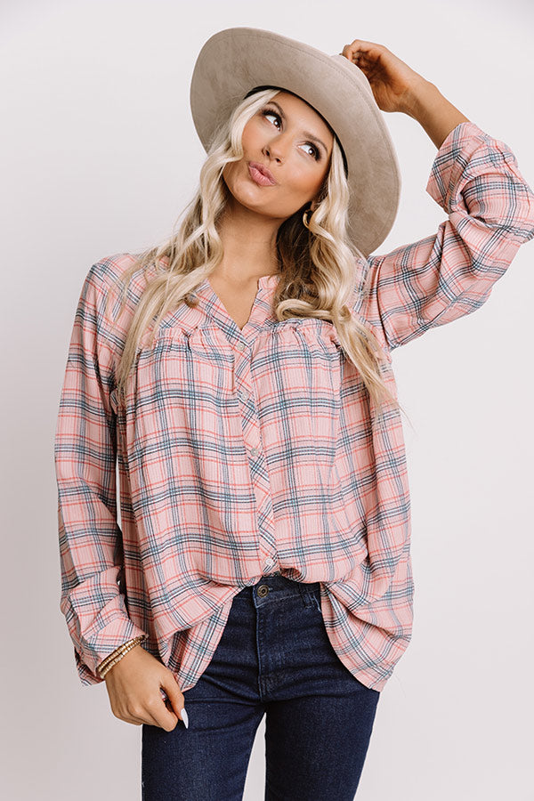 Pumpkin Patch Perfection Plaid Babydoll Top In Pink