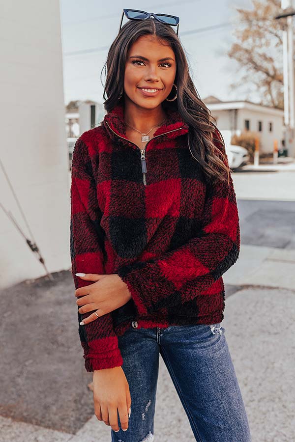 Cozy Weekend Plans Sherpa Pullover In Red