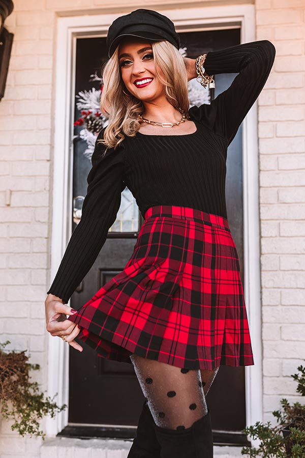 HOT Plaid Pleated Skirt Red And Black Skater Skirt Plaid Skirt Red