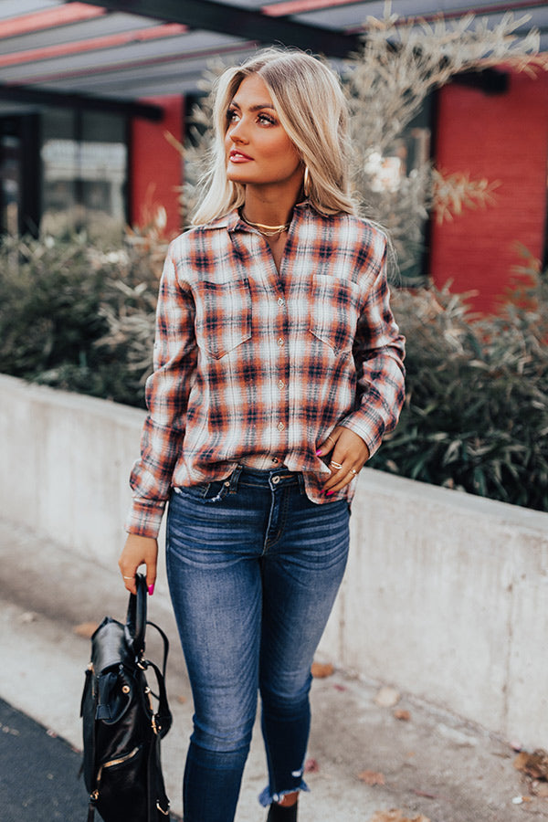 Cozy Accord Plaid Top in Rust