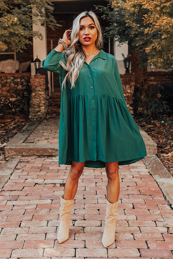 Always On Time Babydoll Tunic Dress In Green