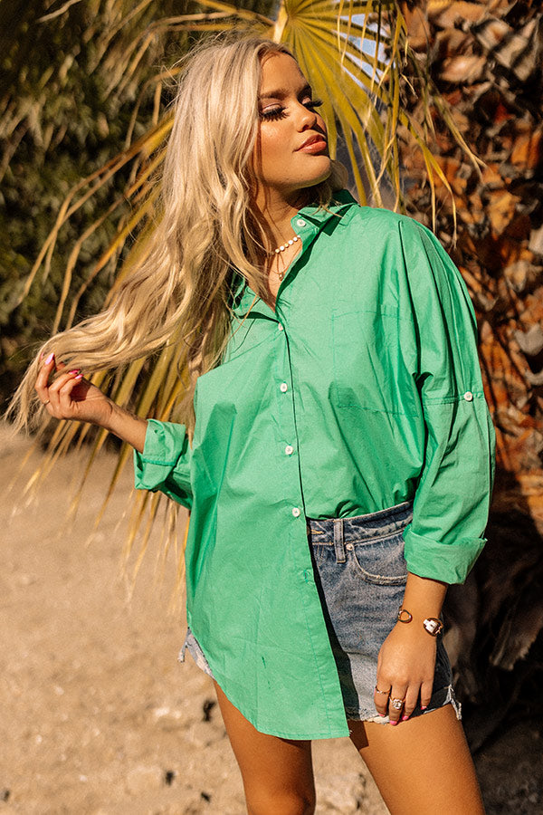 Sending Good Luck Button Up Top In Kelly Green