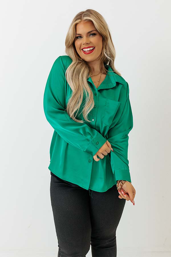 Once In A Lifetime Satin Top In Emerald Curves
