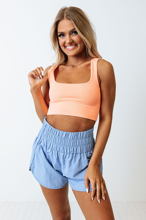 Doing The Most Ribbed Crop Top in Neon Coral