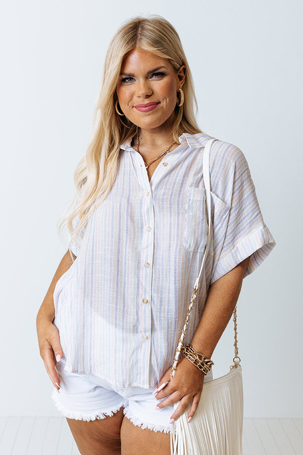 Saltwater Taffy Button Up Top In Lavender Curves
