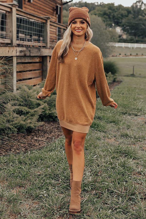 Cozy Memories Sweater Dress In Light Camel