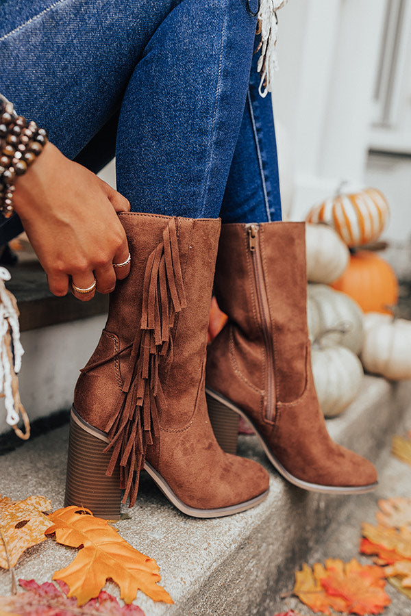 The Silverado Faux Suede Fringe Boot In Chocolate
