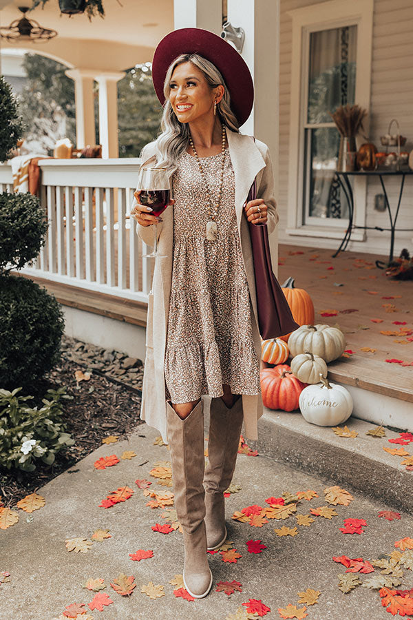 Kind Conversation Floral Tunic Dress In Mocha