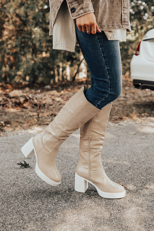 The Amy Faux Leather Boot In Warm Taupe
