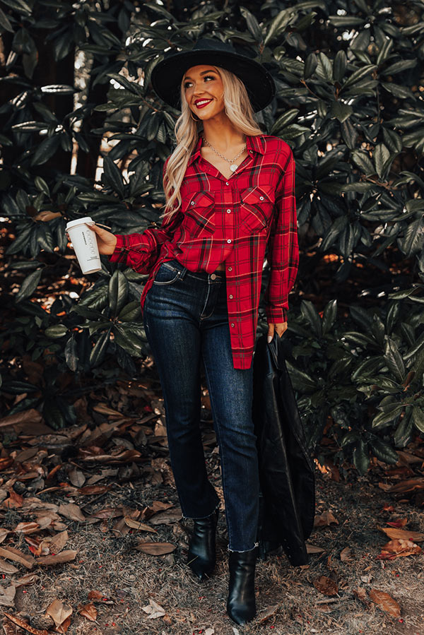 Grab My Hand Plaid Button Up in Red