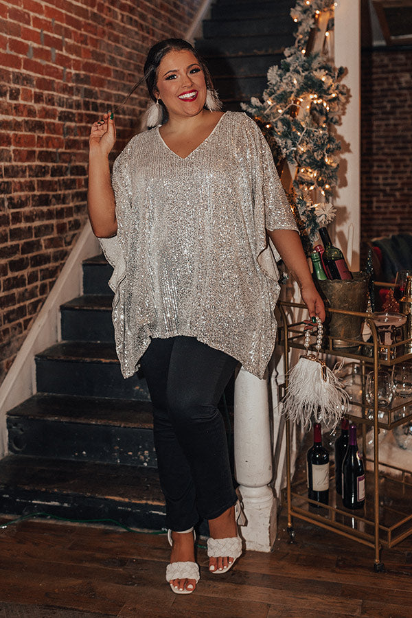 Party Tops Plus Size Sequin Shirt Plus-Size Silver Flared Sleeves
