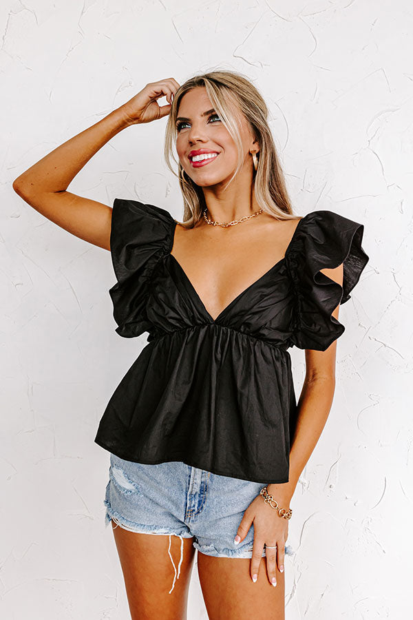 Stay Here Awhile Peplum Top In Black